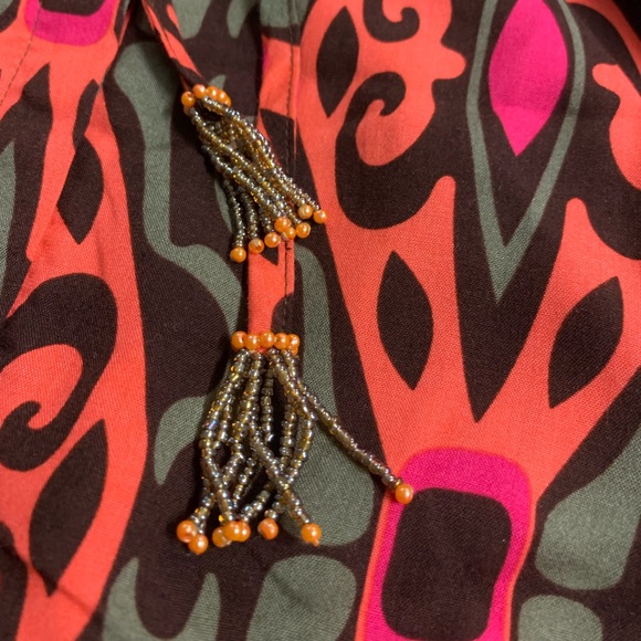 ESCAPADA Abstract Retro Vintage Inspired Design Beaded Tassel Shirt Sz XS EUC - Picture 9 of 13
